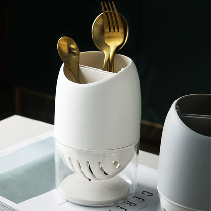Japanese Minimalist Cutlery Holder | Double-Compartment Kitchen Organizer