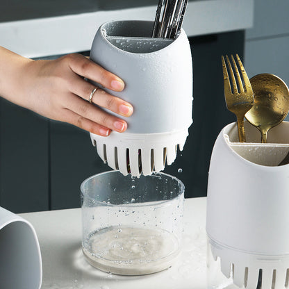 Japanese Minimalist Cutlery Holder | Double-Compartment Kitchen Organizer