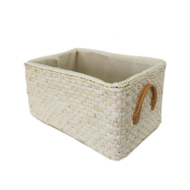 Rectangular Woven Storage Baskets with Handles | Natural Fiber Organizer