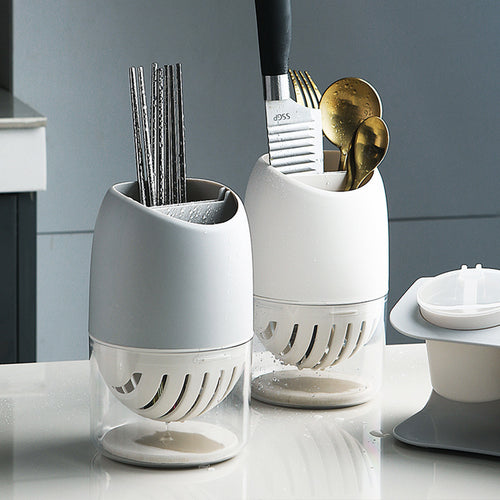 Japanese Minimalist Cutlery Holder | Double-Compartment Kitchen Organizer